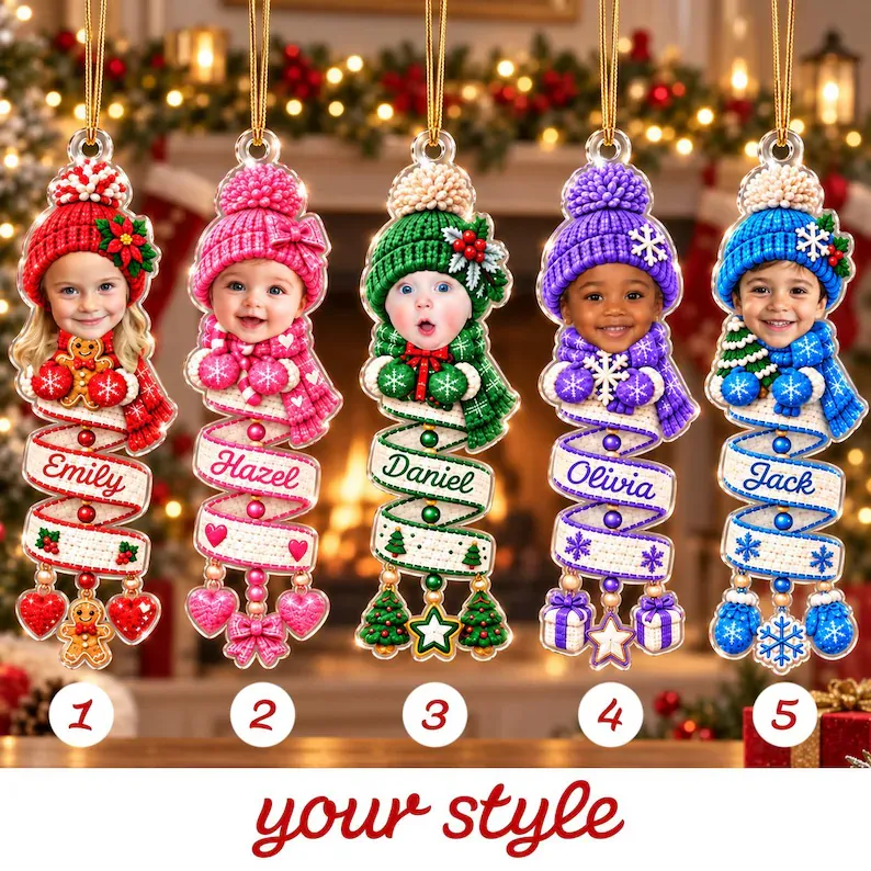 Personalized Photo Spiral Ornament for Christmas Tree - Custom Name & Child Photo Gift for Family Holiday Decor
