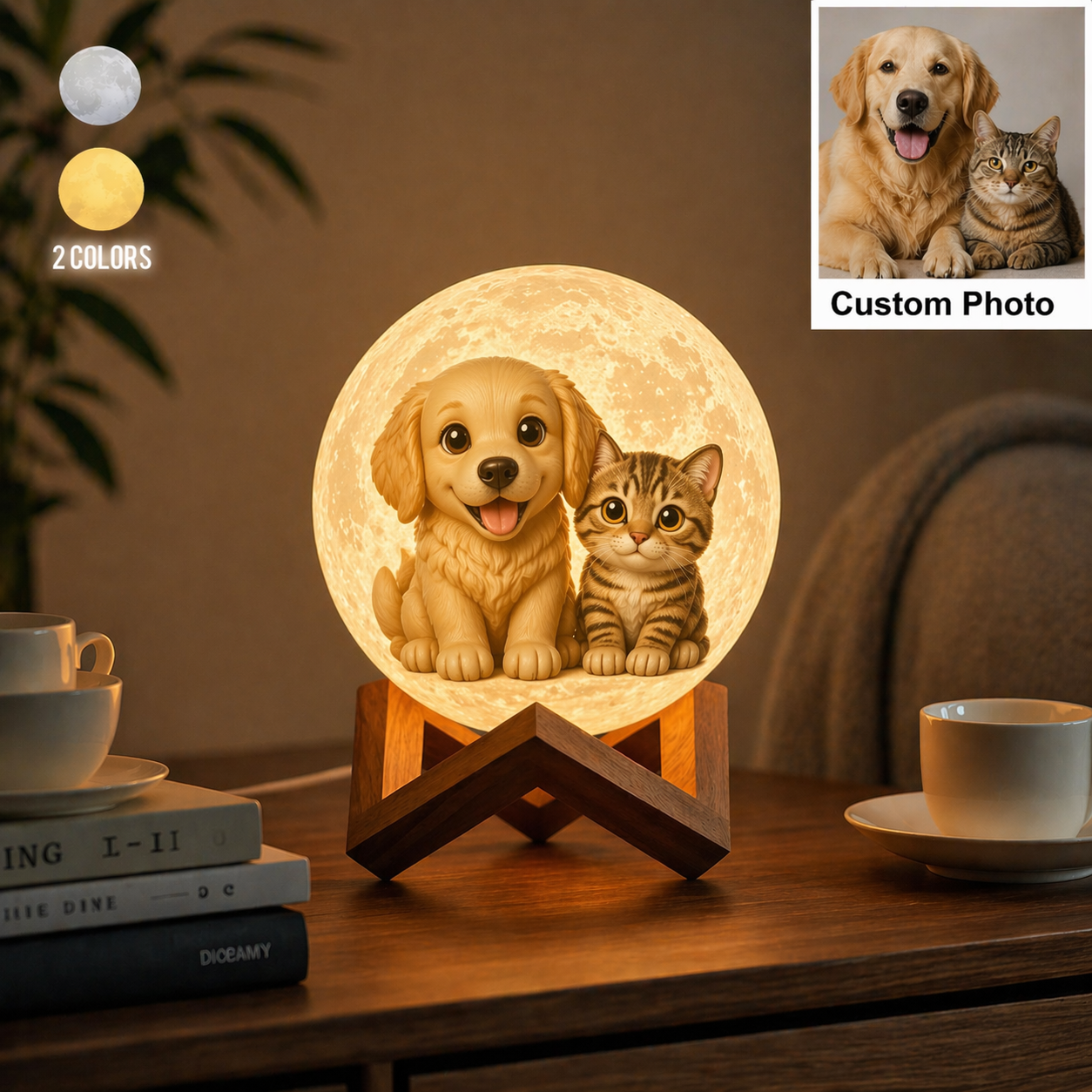 Personalized Cartoon Photo Moon Lamp Custom 3D Printed Luna Light, Touch Control 2/3 Colors, Unique Anniversary Gift - SantaSocks