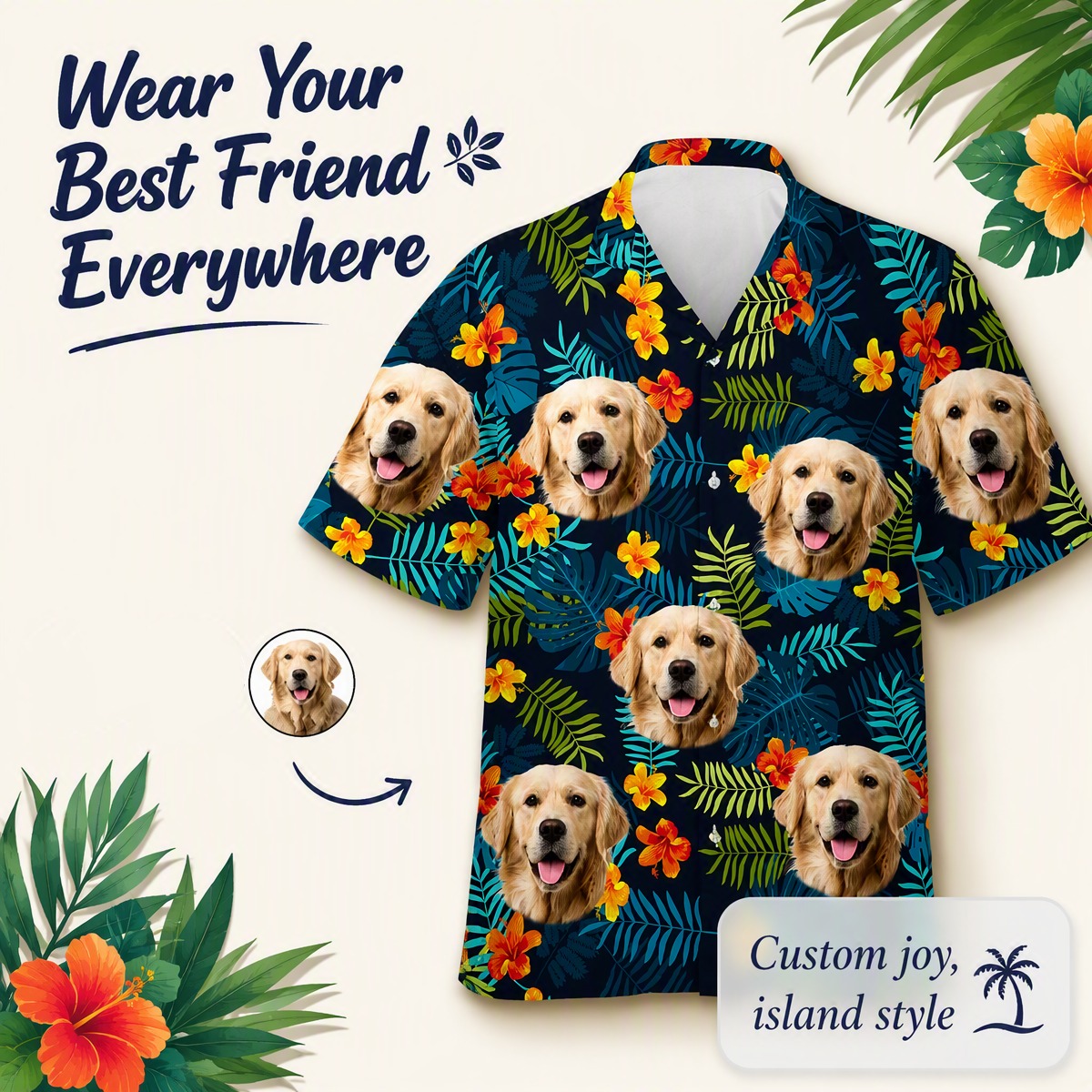 Tropical Vibes Only Custom Photo Hawaiian Shirt, Personalized Tropical Beach Shirt for Men, Funny Summer Vacation Gift