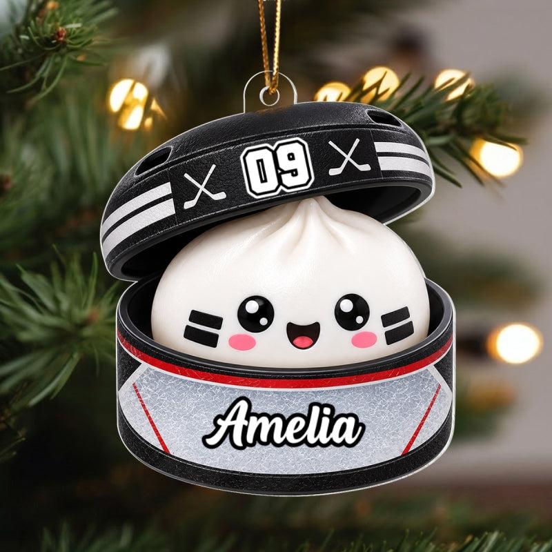Custom Hockey Dumpling Squishy Style - Personalized Acrylic Ornament - Christmas Gift for Daughter, Son, Grandkids