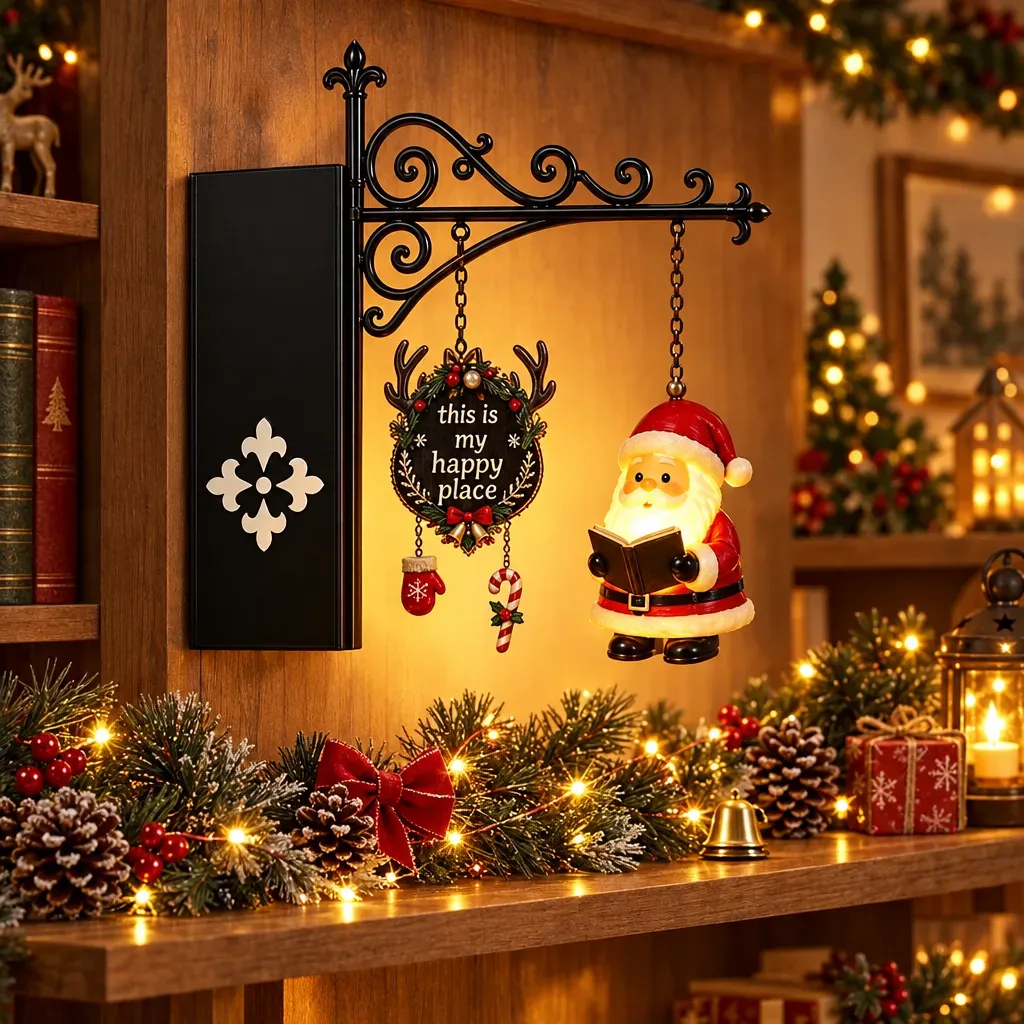 Christmas Bookshelf Light - Santa Reading Ornament for Library, Home Decor Gift for Book Lovers - SantaSocks
