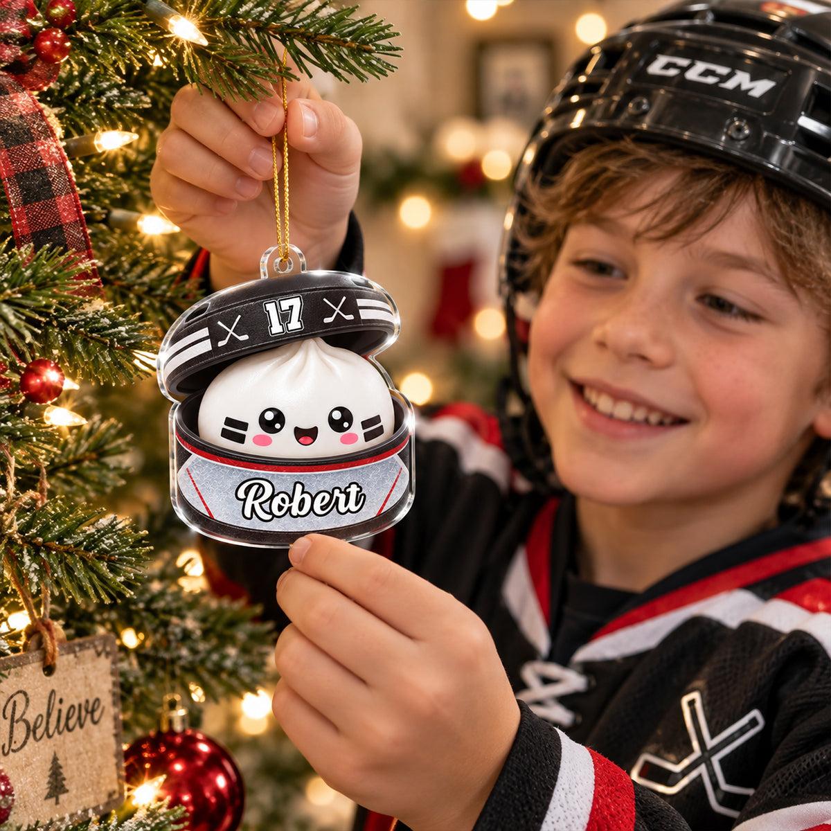 Custom Hockey Dumpling Squishy Style - Personalized Acrylic Ornament - Christmas Gift for Daughter, Son, Grandkids