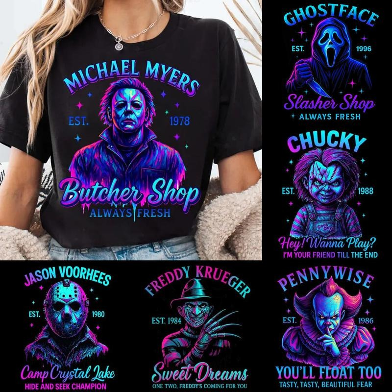 Halloween Neon Horror Characters T-Shirt / Sweatshirt / Hoodie - SantaSocks