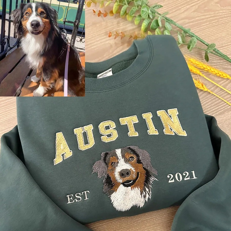 Custom Embroidered Sweatshirt With Pet Portrait
