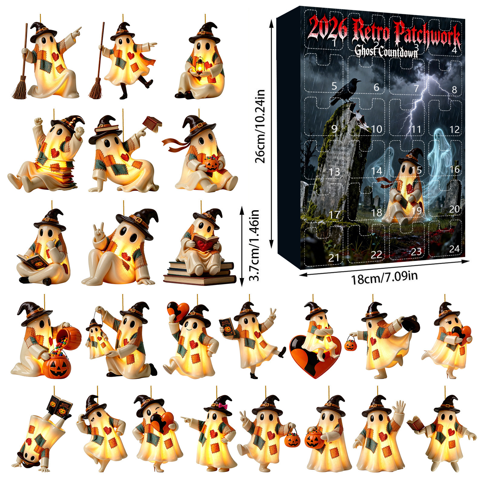 2026 Halloween Lighted Patchwork Ghost Countdown Calendar  Festive Decor for Kids & Home Gift