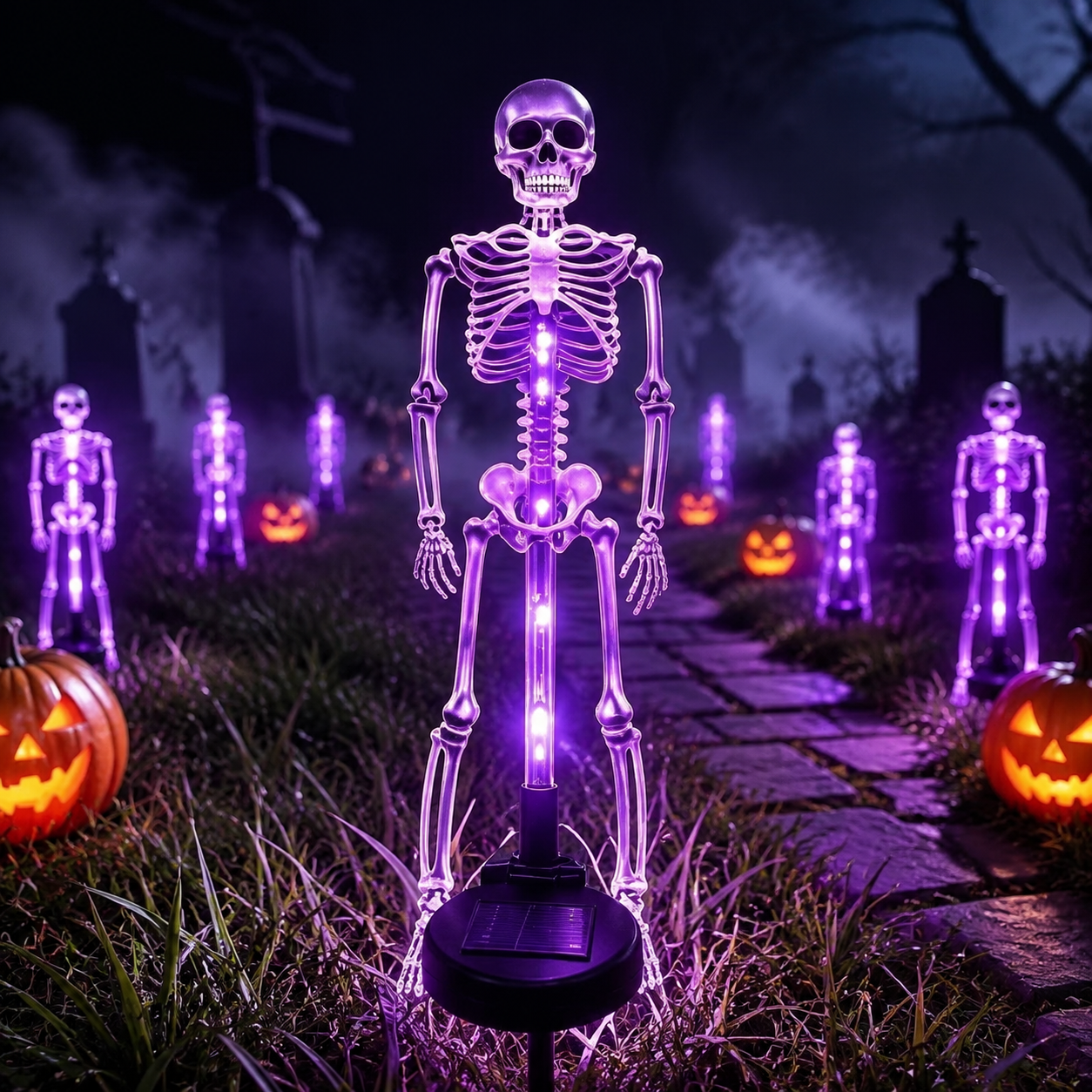 Halloween Solar Skeleton Ground Lights, Waterproof Outdoor Scary Skull Garden Stake Lights, Horror Yard Decorations for Halloween Party, Patio, Lawn & Graveyard Decor - SantaSocks