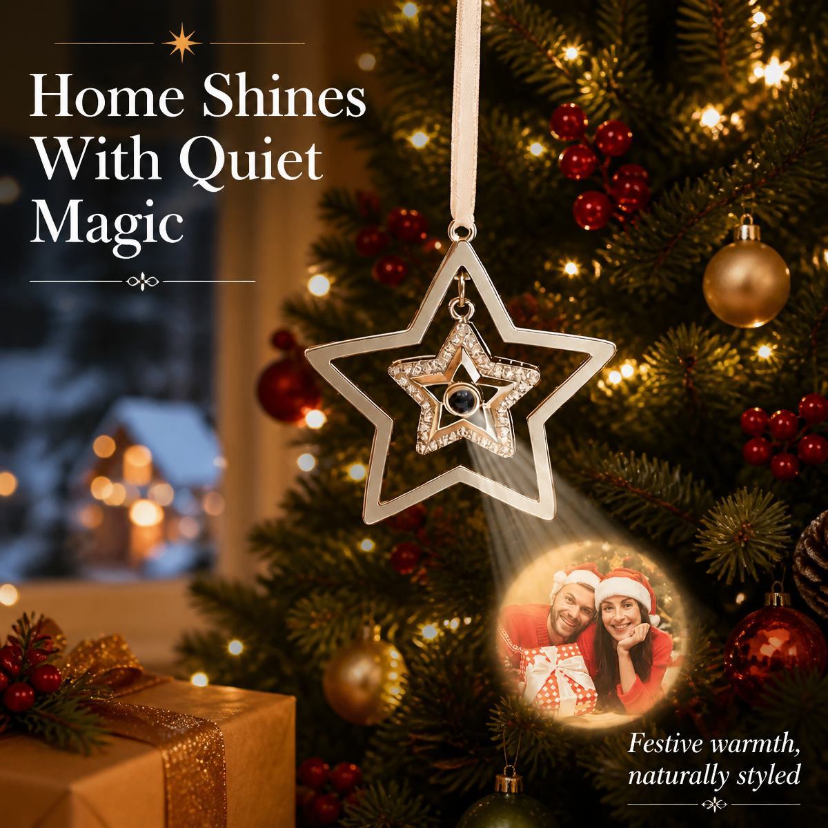 Custom Projection Photo Star Decoration, Christmas Tree Star Ornament, Christmas Photo Ornament, Baby's First Christmas Decoration for Gift Giving - SantaSocks