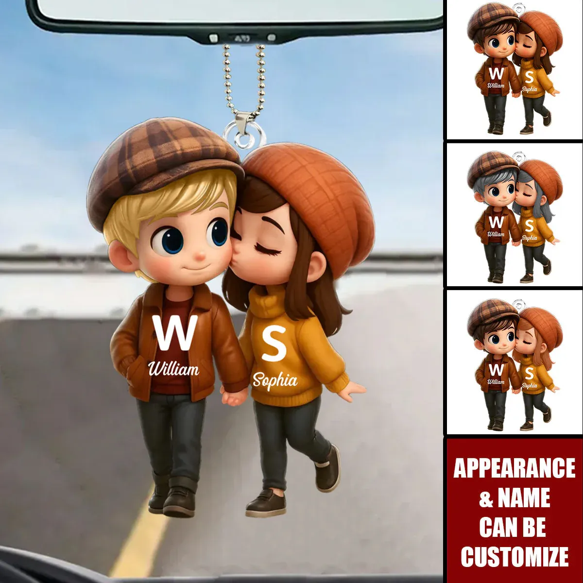 Fall Season Cute Cartoon Couple Walking Personalized Car Ornament - SantaSocks