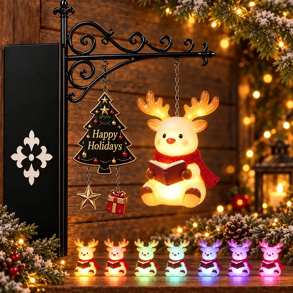 Christmas Bookshelf Light - Santa Reading Ornament for Library, Home Decor Gift for Book Lovers - SantaSocks