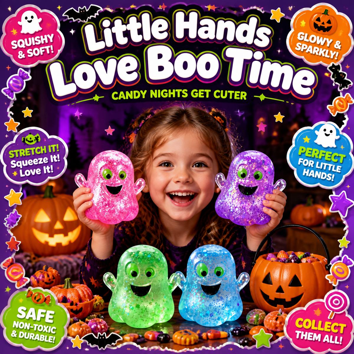 Halloween Squishy Pumpkin Head Toy  TPR Stress Relief Squeeze Toy for Kids & Adults