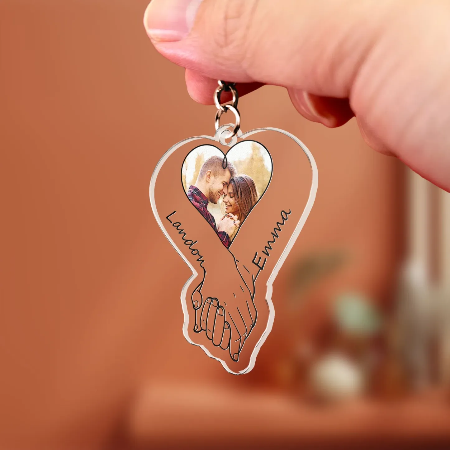 Personalized Acrylic Photo Keychain Upload Photo Couples Anniversary Holding Hands - SantaSocks