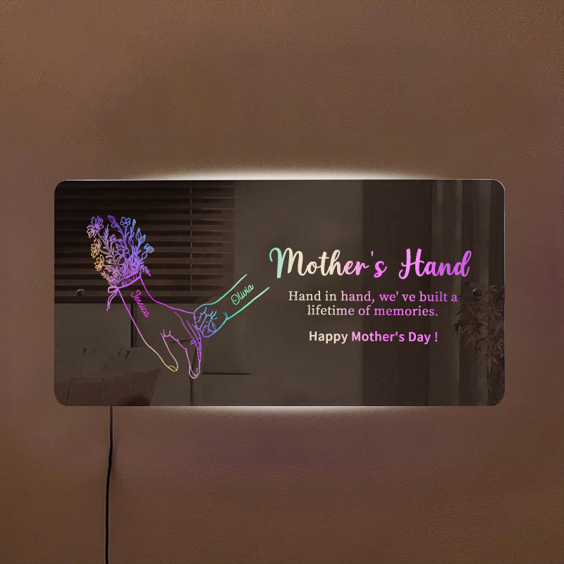 Hand in Hand Personalized Mom and Kids Personalized Mirror Light - Creative Mother's Day Gift
