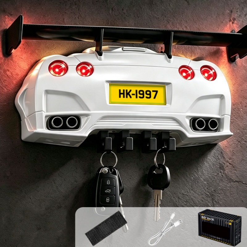 Sports Car Headlight Key Holder – Alloy Wall-Mounted Key Hook with Illuminated Car Light, Creative Key Storage Organizer - SantaSocks