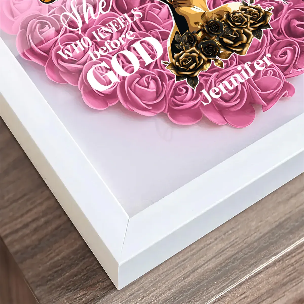 She Who Kneels Before God | Personalized Heart Flower Shadow Box