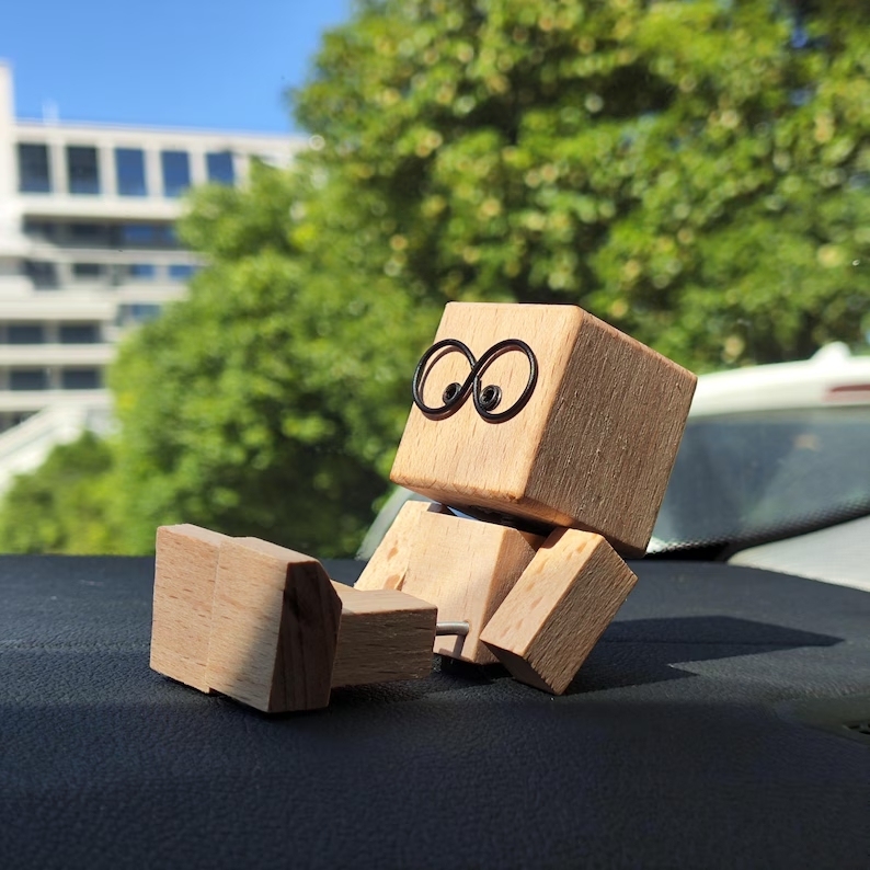 Kinetic Wooden Man Figurine: Shaking Car Dashboard Decor, Magnetic Accents