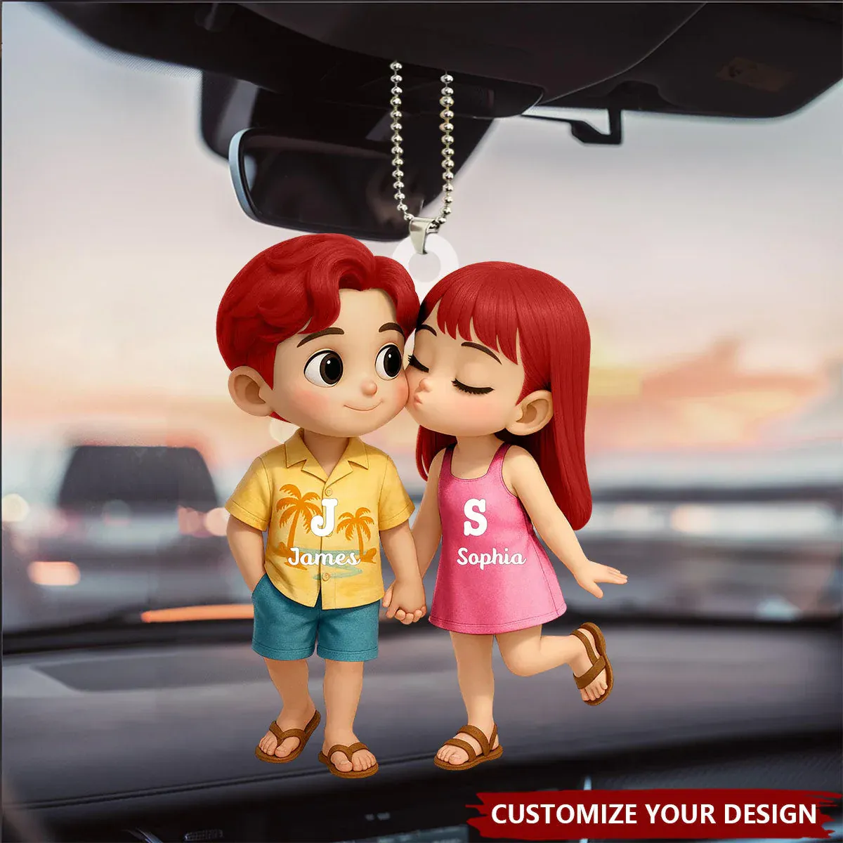 Cute Cartoon Couple Summer Vibe Personalized Acrylic Ornament, Gift for him, Gift for her - SantaSocks