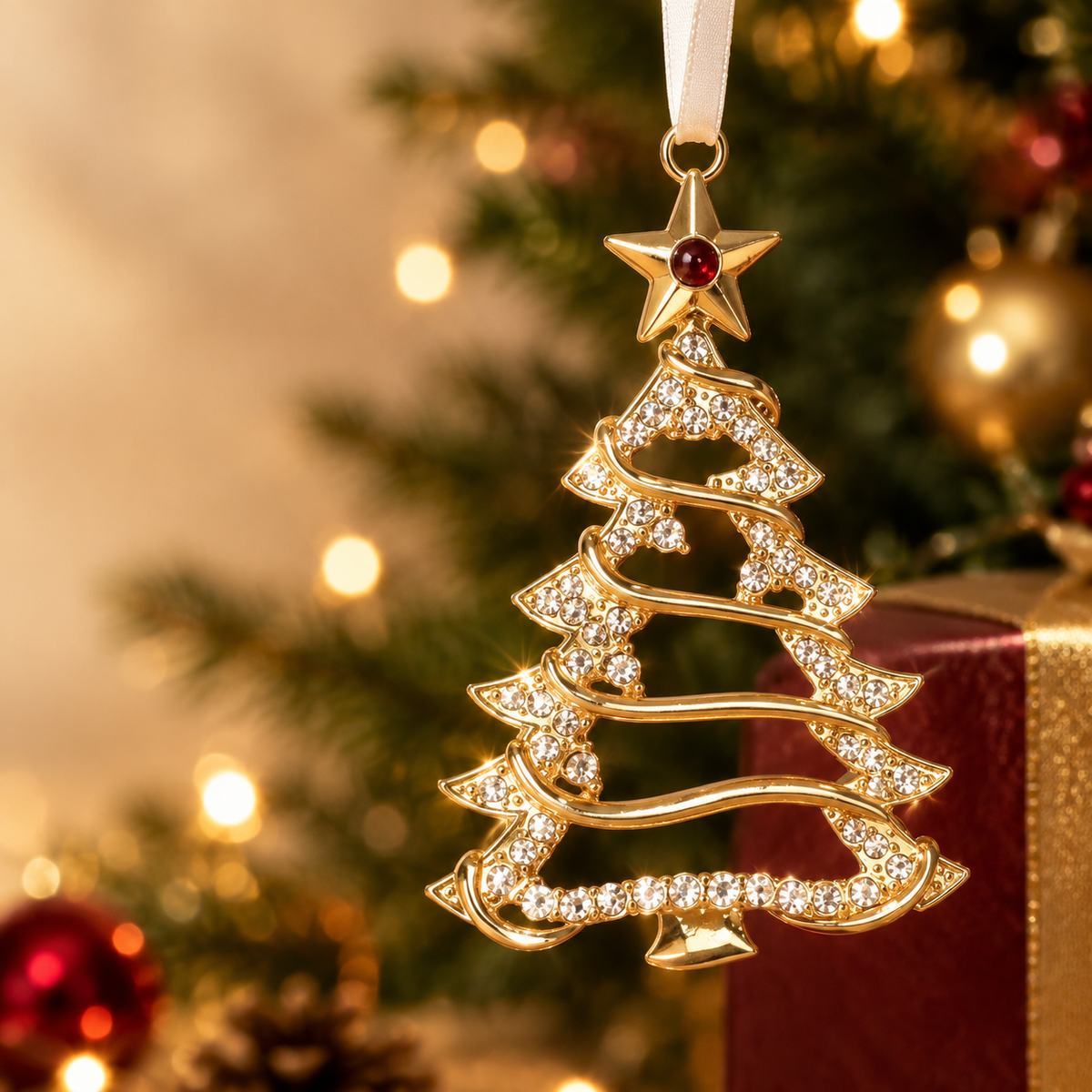 Personalized Photo Christmas Tree Ornament for Memorial Gift, Family Keepsake Decoration with Crystal Accents - SantaSocks