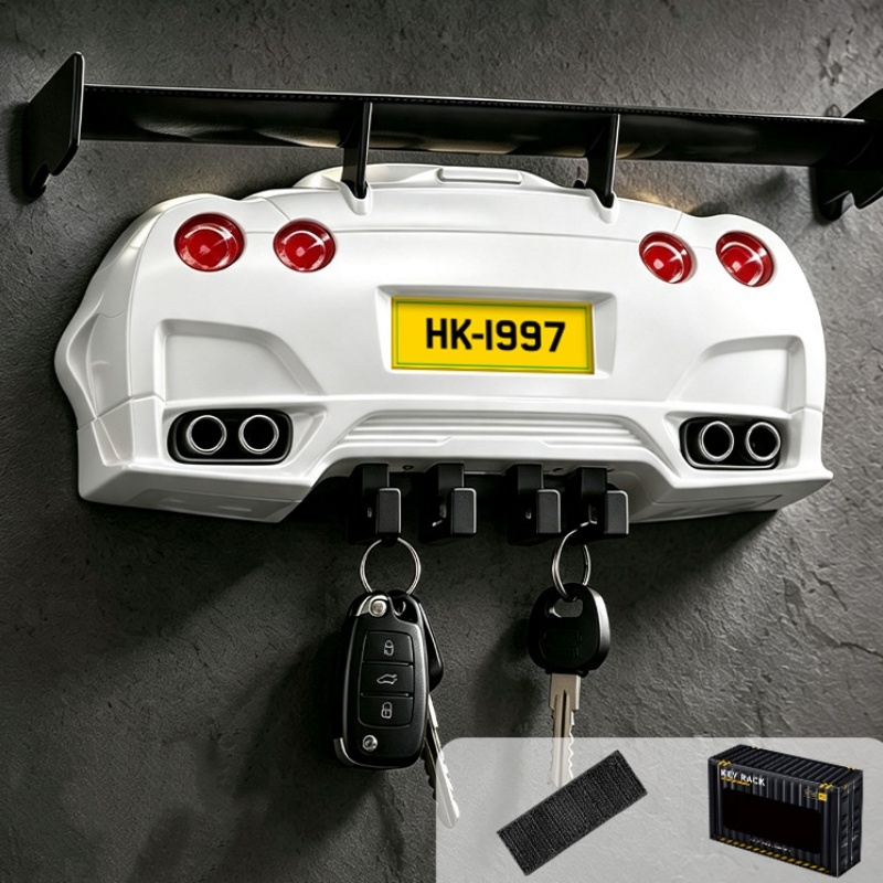 Sports Car Headlight Key Holder – Alloy Wall-Mounted Key Hook with Illuminated Car Light, Creative Key Storage Organizer - SantaSocks