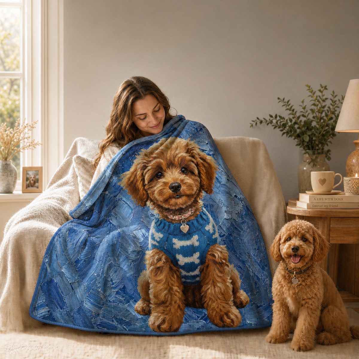 Personalized Pet Portrait Blanket - Oil Painting Style Throw for Birthday, Christmas Gift for Dog Lovers