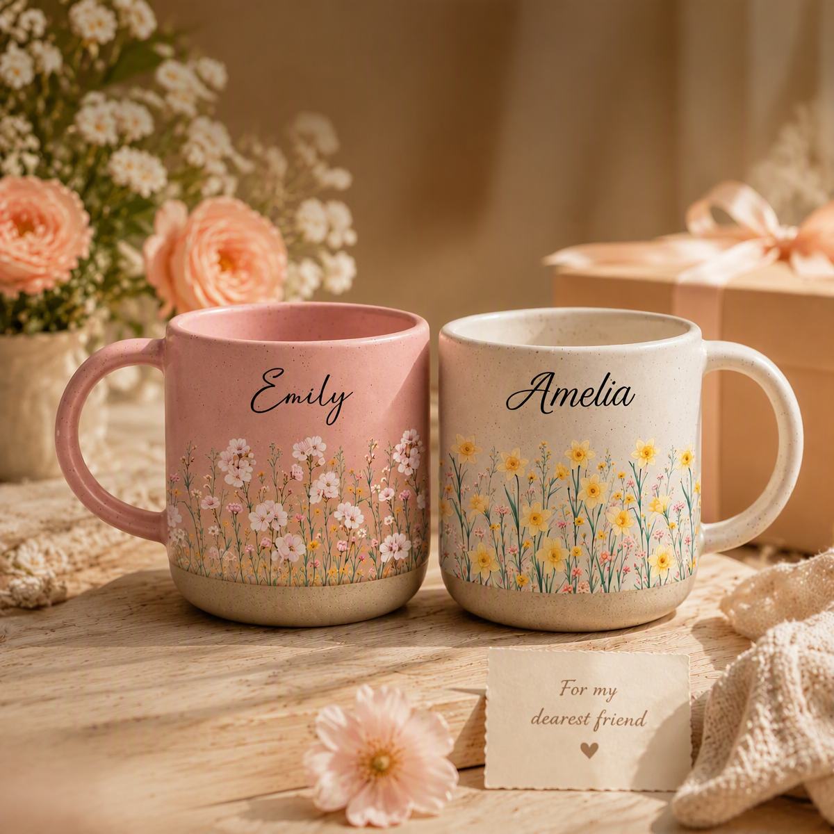 Birth Month Flower Personalized Mug – Custom Ceramic Coffee Cup, Monthly Birth Flower Gift for Her, Mom, Wife & Friends