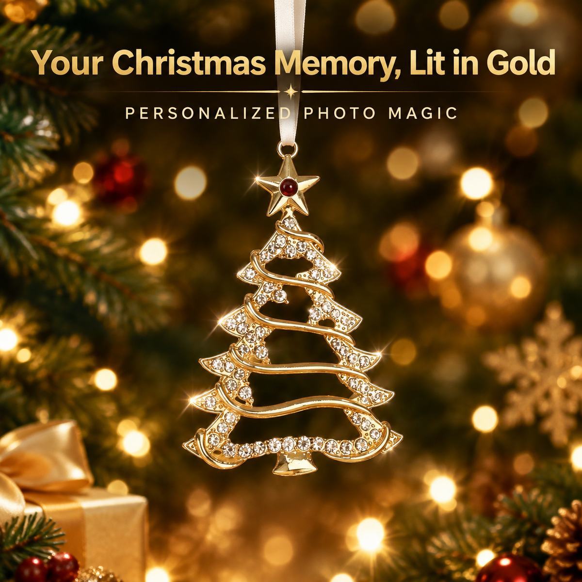Personalized Photo Christmas Tree Ornament for Memorial Gift, Family Keepsake Decoration with Crystal Accents - SantaSocks