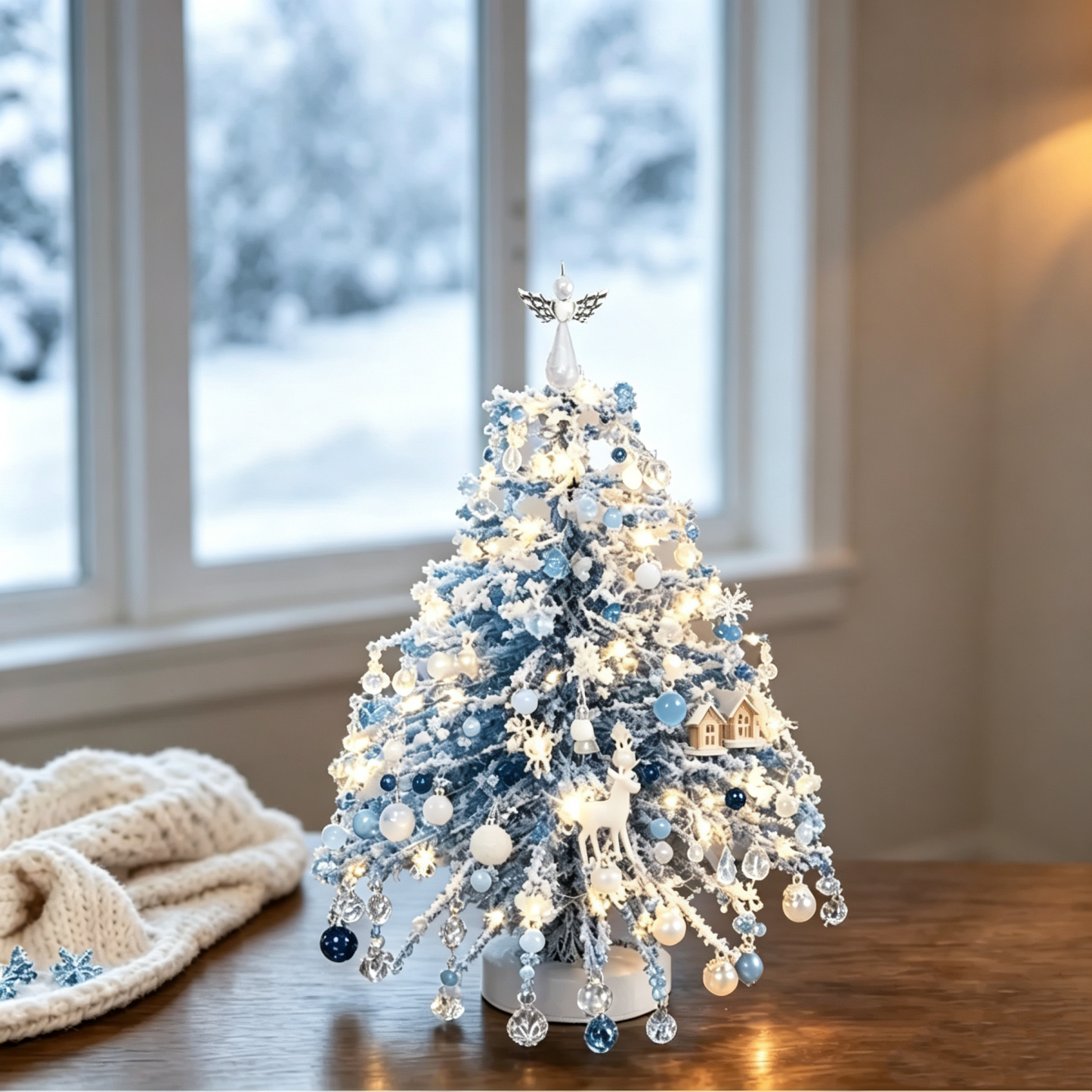 Beaded Mini Christmas Tree DIY Kit – Handmade Tabletop Holiday Decor with Angel Topper