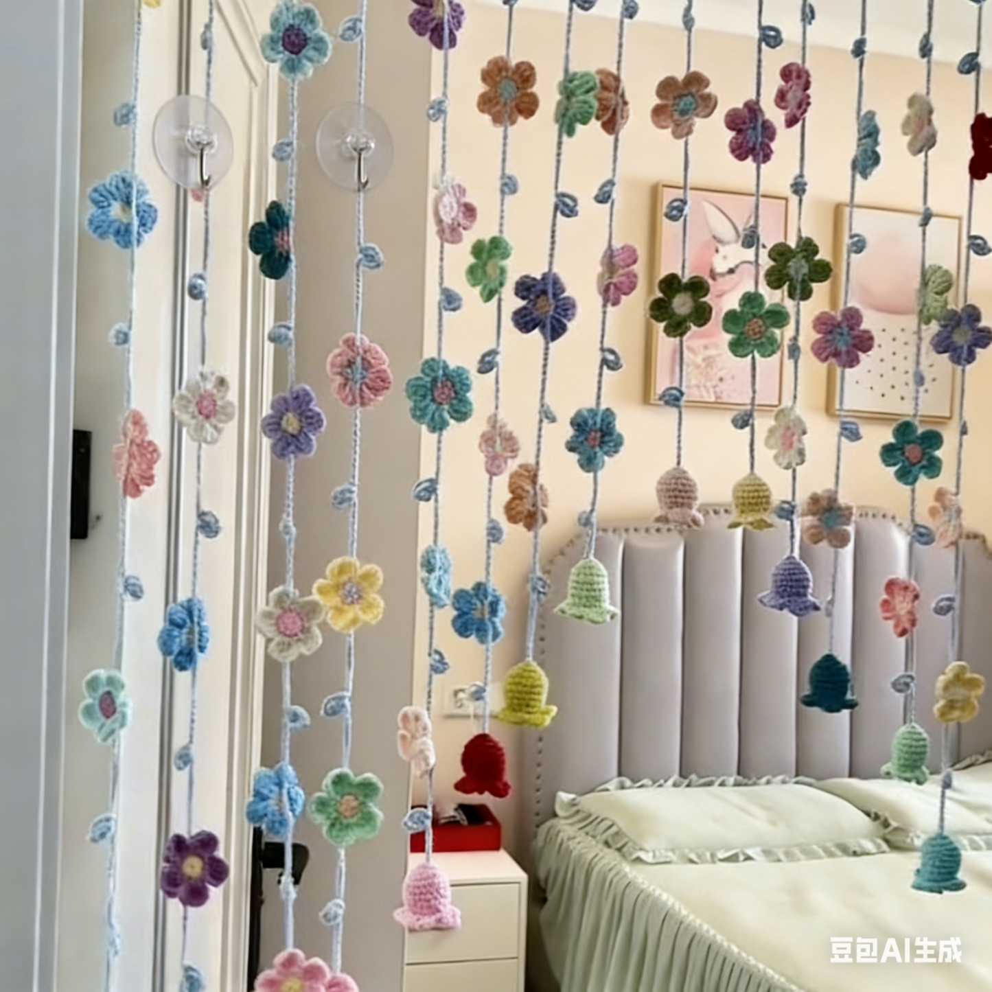 Flower Woven Door Curtain | Colorful Lily of the Valley Hanging Decor for Bedroom