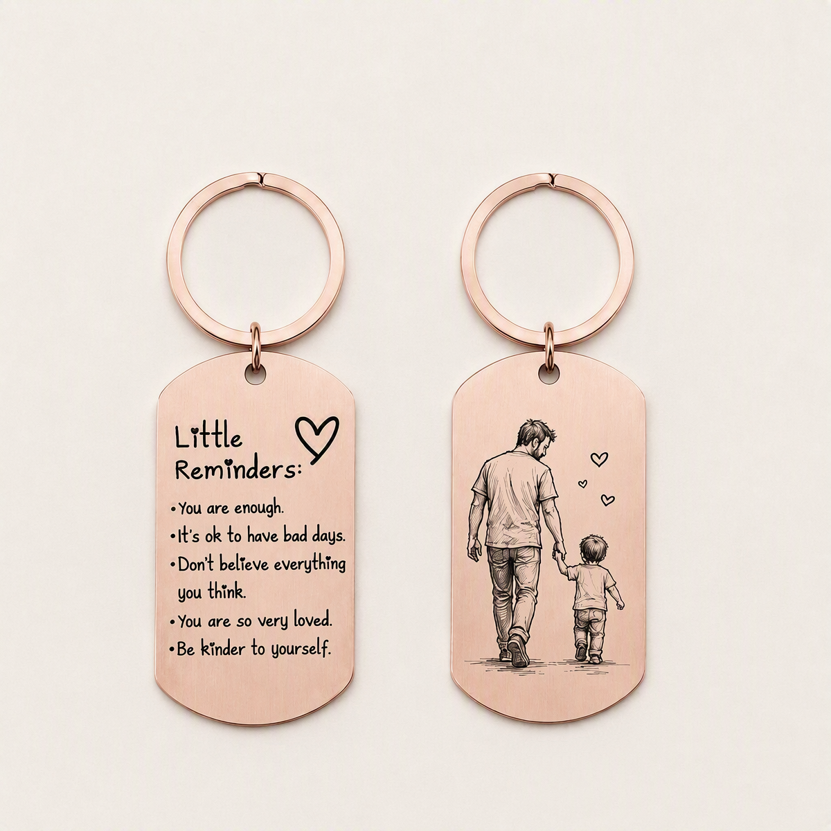 Personalized Photo Inspirational Little Reminders Keychain – Custom Engraved Stainless Steel Dog Tag with Photo Sketch | Meaningful Gift for Friends & Family