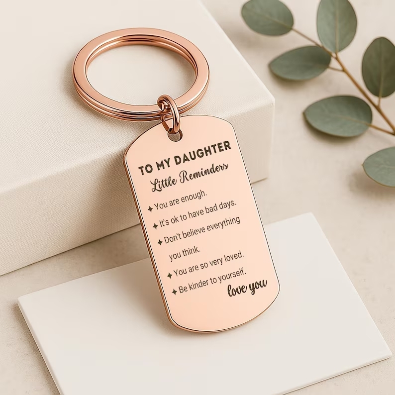 Daily Reminders Custom Engraved Keyring,To My Son or Daughter, Motivational Quote Keychain, Inspirational Keepsak Gift