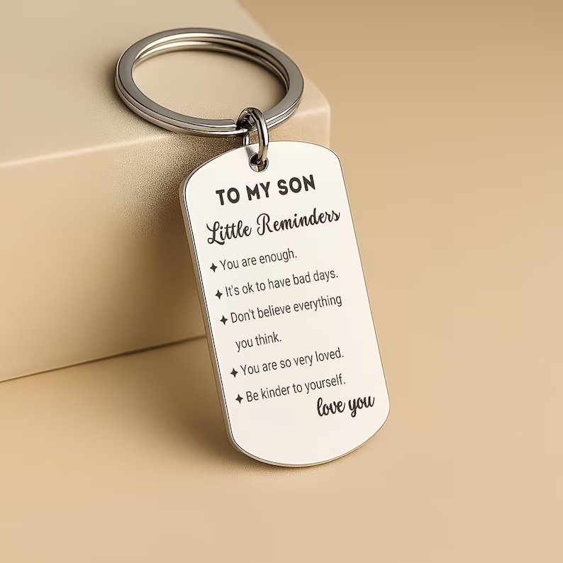 Daily Reminders Custom Engraved Keyring,To My Son or Daughter, Motivational Quote Keychain, Inspirational Keepsak Gift