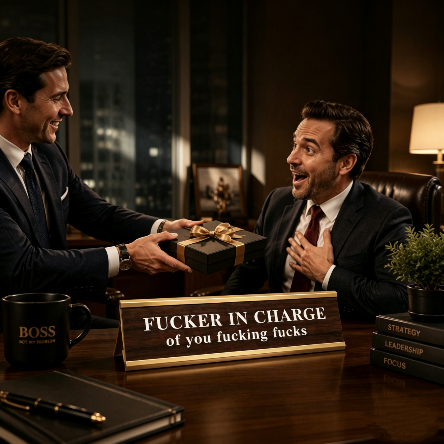 Fucker in Charge of You Fucking Fucks Funny Desk Plate Sign Rude Office Humor Gift for Coworkers & Boss