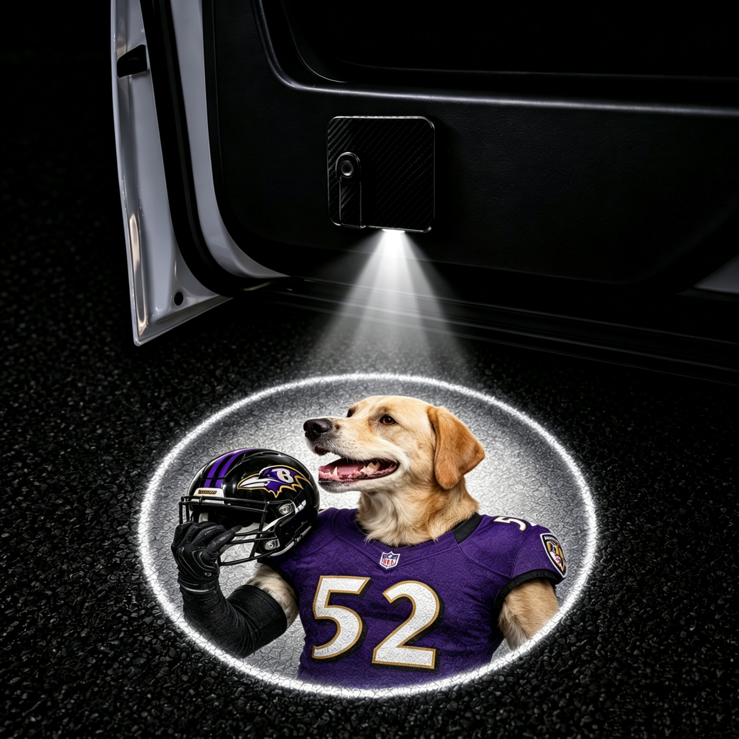 Custom Pet Portrait Car Door Projector Lights Personalized Dog & Cat Photo Welcome Light, Football-Inspired Auto Door LED Projector, Universal Fit