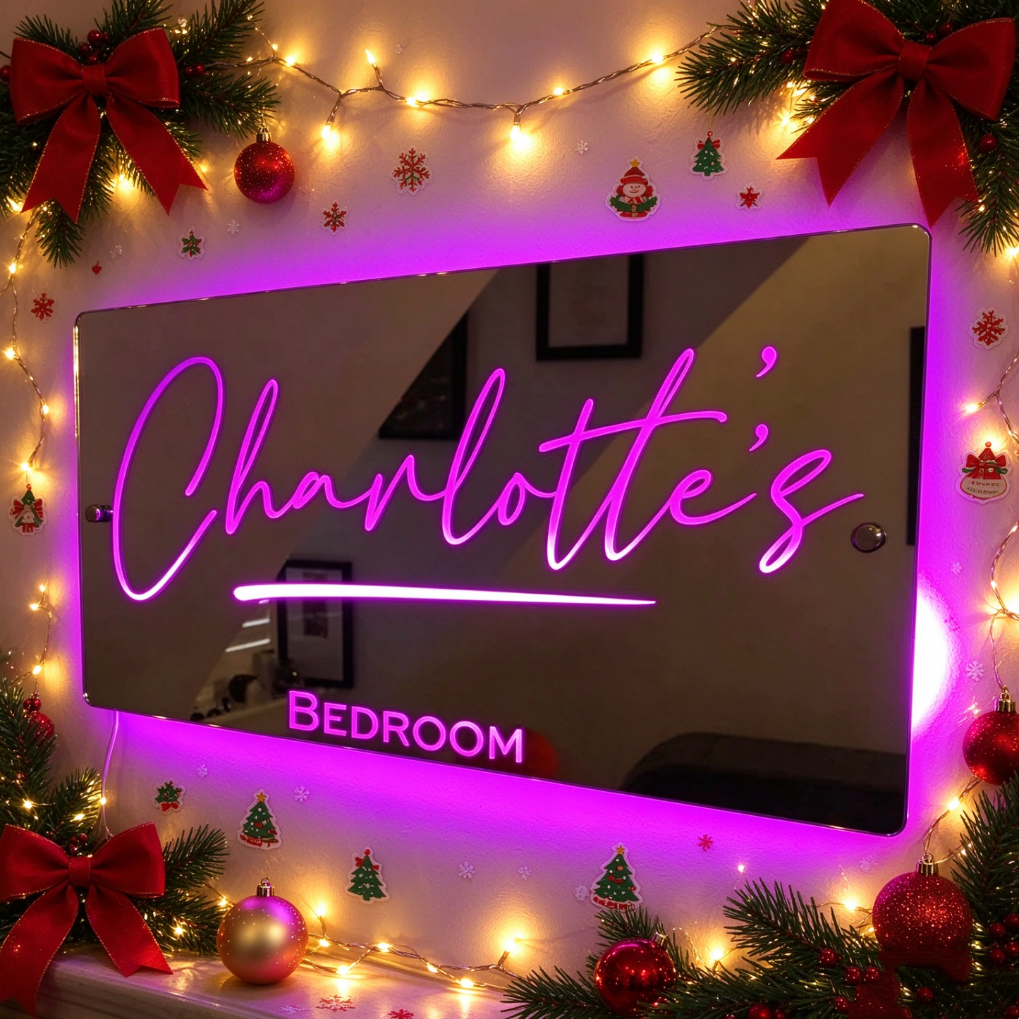 Personalized Name Mirror Sign Optional Templates Neon Sign With LED Lights Custom Text Multicolor Glow Wall Decor Gift for Family