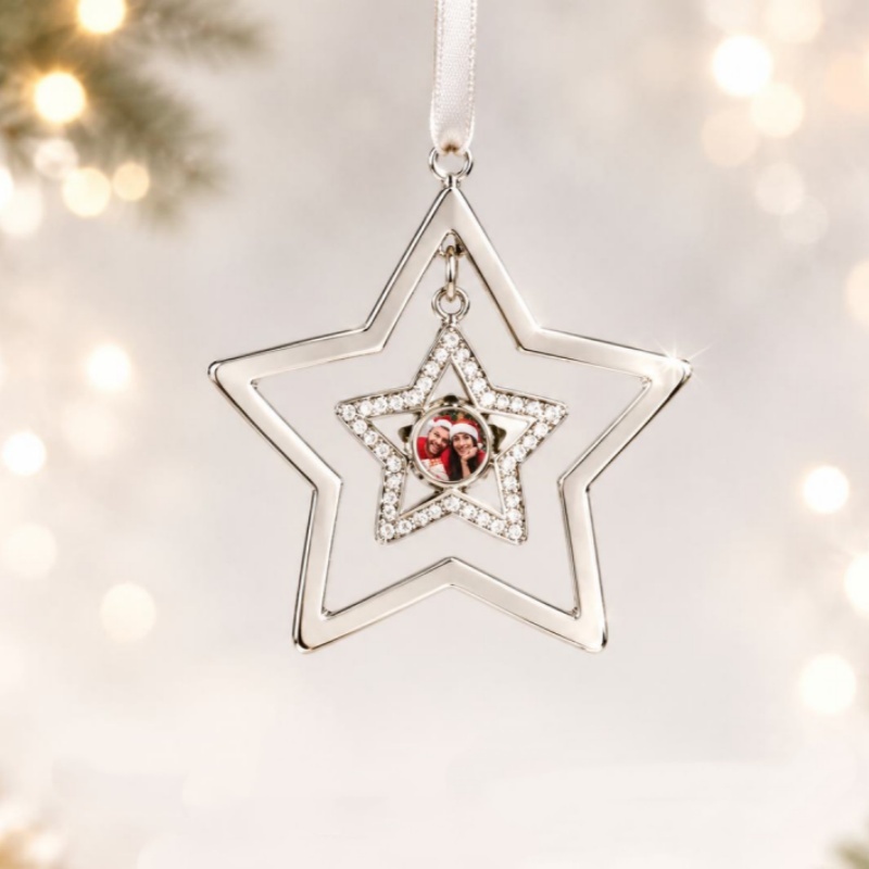 Custom Projection Star Ornament, Personalized Photo Christmas Tree Decoration Gift