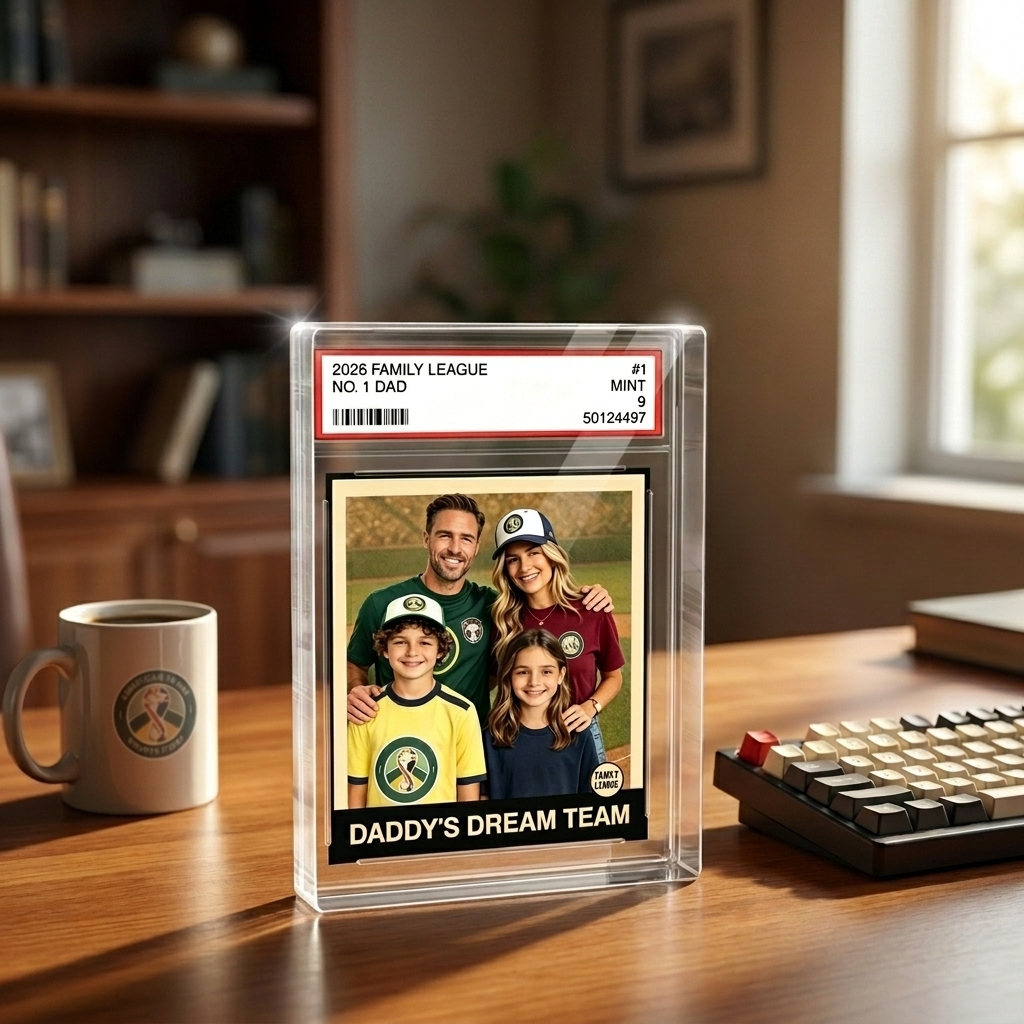 Baseball No. 1 Dad Grandpa Man & Kids Trading Card Style - Personalized Acrylic Block Plaque