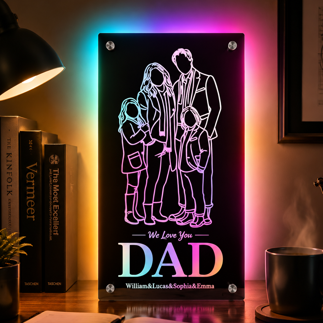 Personalized Silhouette Photo Mirror Light Custom Family Memorial Gift for Dad Family Gift