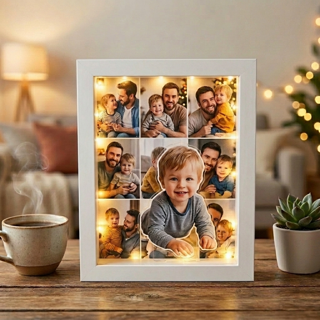 Customized Photo Light Box, LED Picture Frame for Multiple Photos, Personalized Family & Pet Memorial Gift for Anniversary, Father's Day