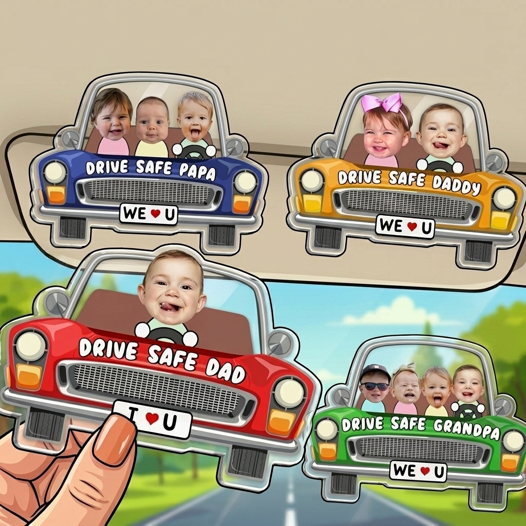 Personalized Kids Photo Visor Clip Car Ornament Cute Gift For Dad - PhotoMoonLamp