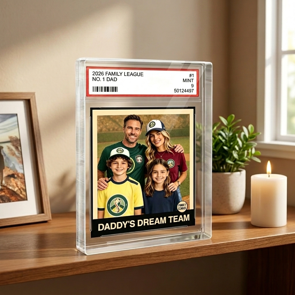 Baseball No. 1 Dad Grandpa Man & Kids Trading Card Style - Personalized Acrylic Block Plaque