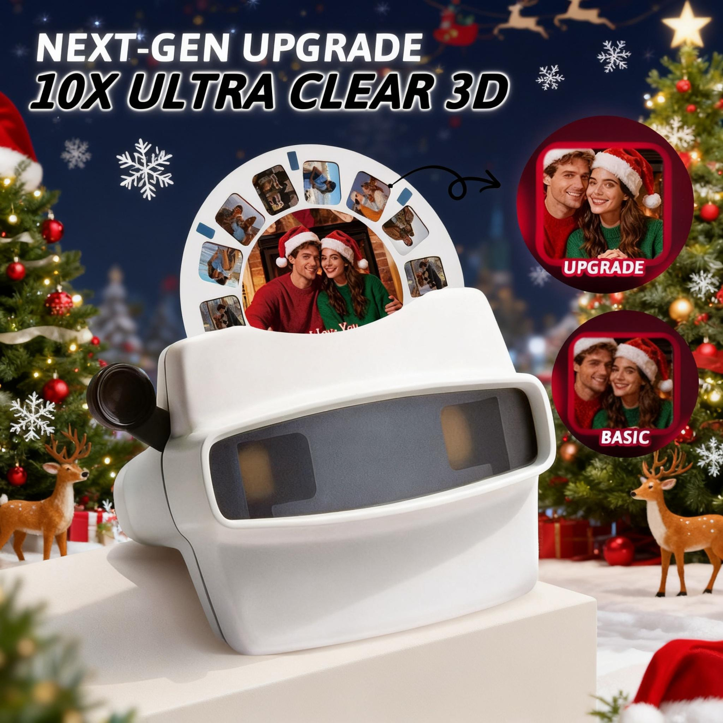 Custom 3D Viewfinder and Reel  Personalized Pink Christmas Gift with Your Own Photos Text and Photo Viewer Multiple Films Available Red Viewfinder