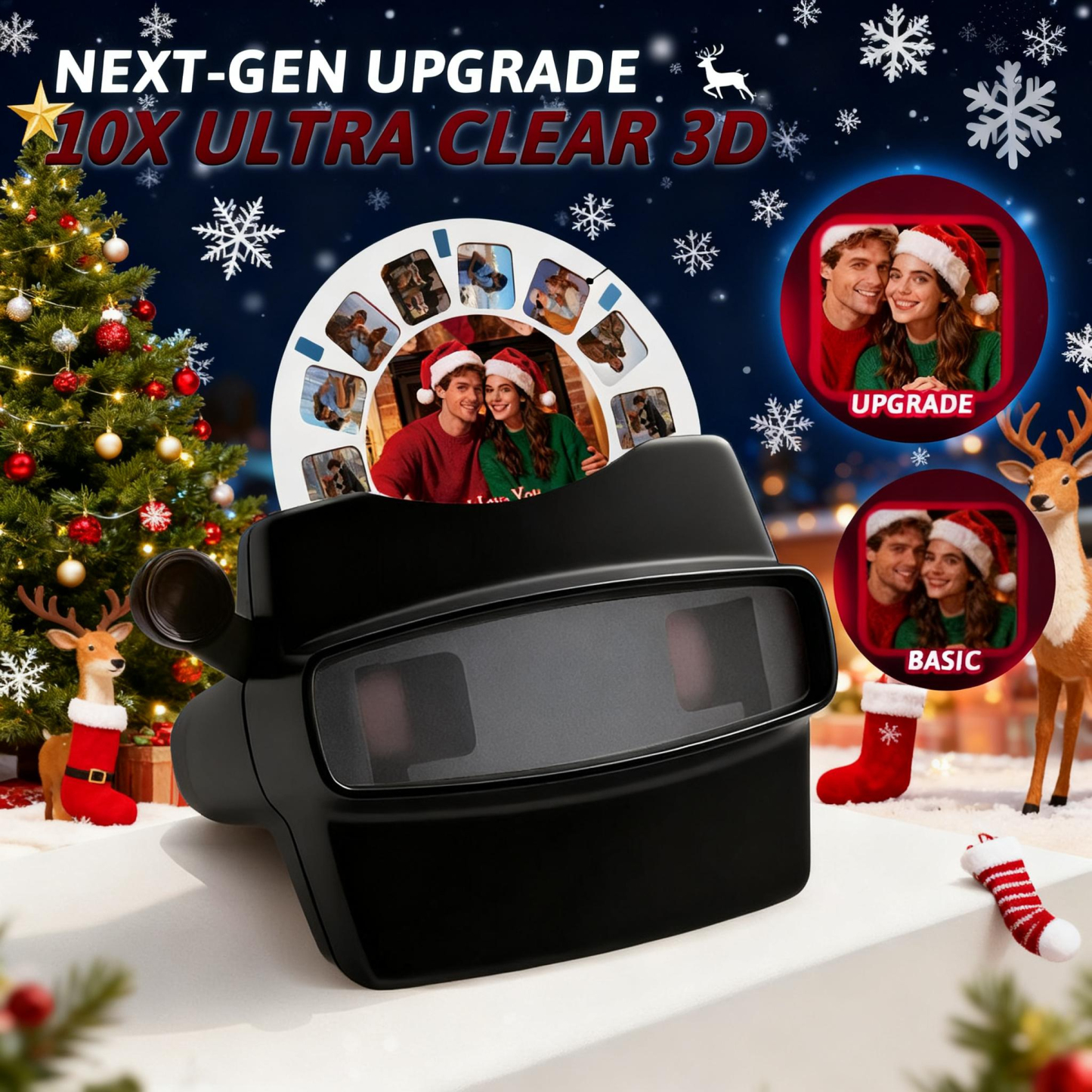 Custom 3D Viewfinder and Reel  Personalized Pink Christmas Gift with Your Own Photos Text and Photo Viewer Multiple Films Available Red Viewfinder