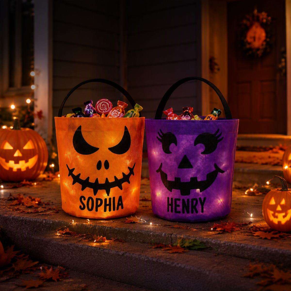 Custom LED Light Bucket Bag - Personalized Halloween Birthday Gifts For Kids - Little Boo Energy Glow Treat Bag for Kids & Trick-or-Treating