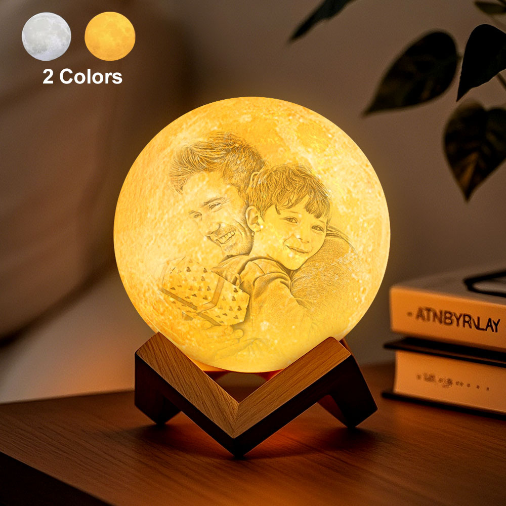 Father's Day Gift Custom Creative 3D Print and Engraved Personalized Photo Moon Lamp Gift for Father