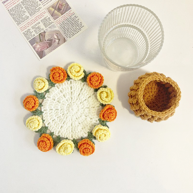 Handmade Crochet Rose Bouquet Coaster Set Transformable Floral Coaster & Home Decor Unique Eco-Friendly Gift 2025 Mother's Day Gifts - PhotoMoonLamp