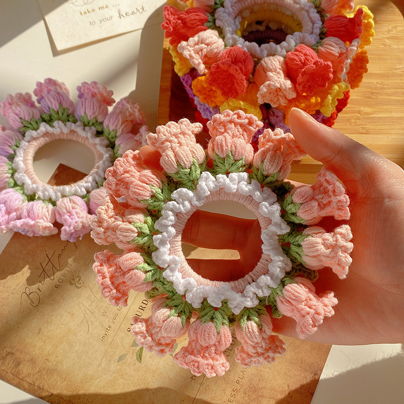 Mother's Day Gifts Hand-Woven Lily Of The Valley Wool Large Intestine Hair Ring High Elastic Ponytail Hair Ring - PhotoMoonLamp
