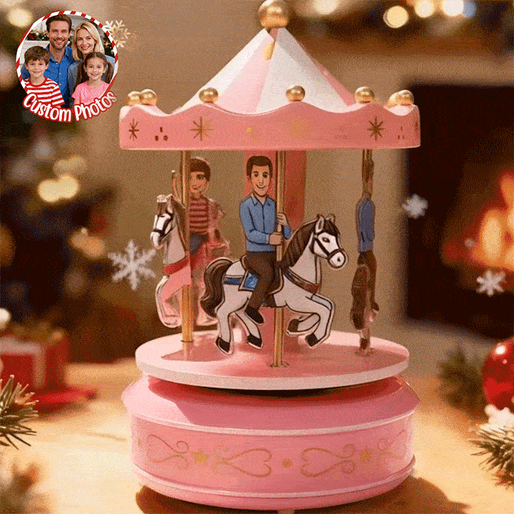Custom Portrait Carousel Music Box Ornament Family Member Desktop Decoration Gift For Family - PhotoMoonLamp