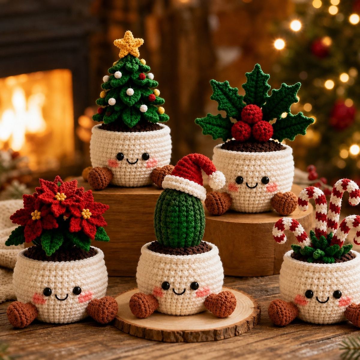 Handmade Crochet Christmas Plant Pots – Festive Holiday Decor Gift for Home & Office