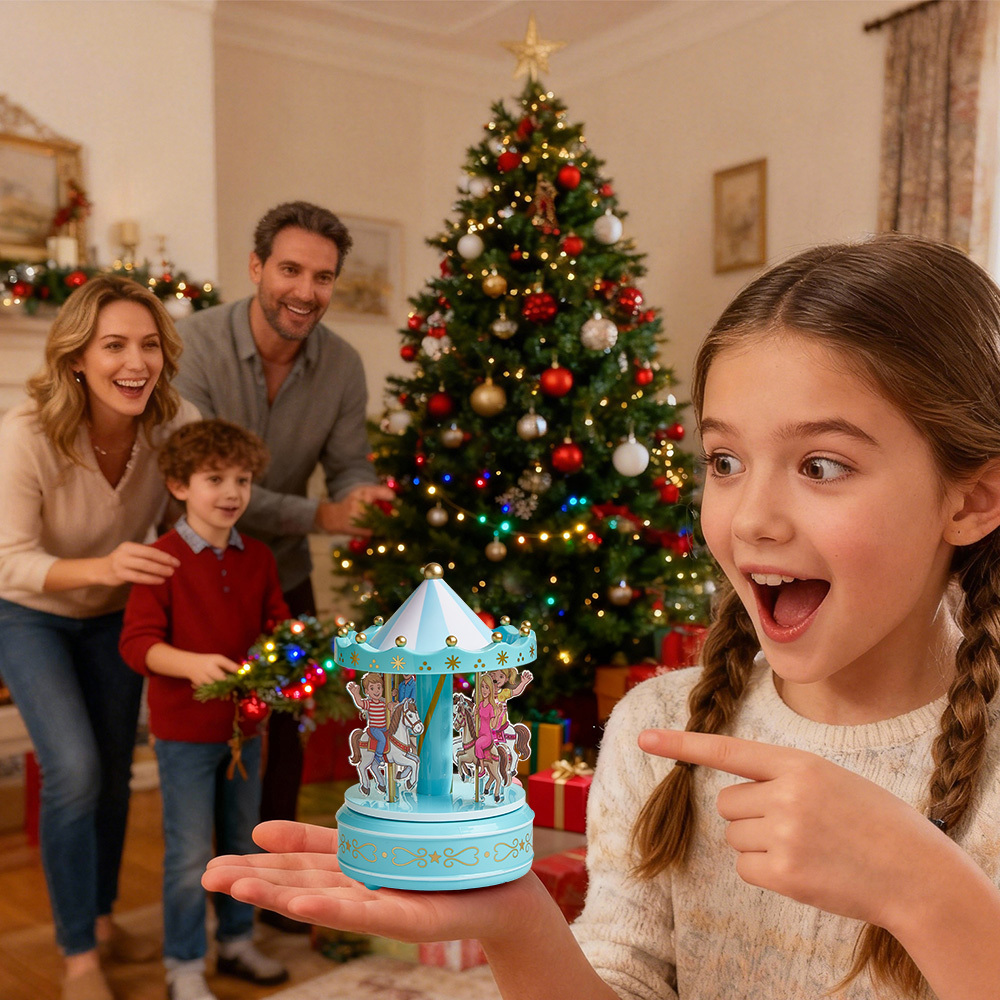 Custom Portrait Carousel Music Box Ornament Family Member Desktop Decoration Gift For Family - PhotoMoonLamp