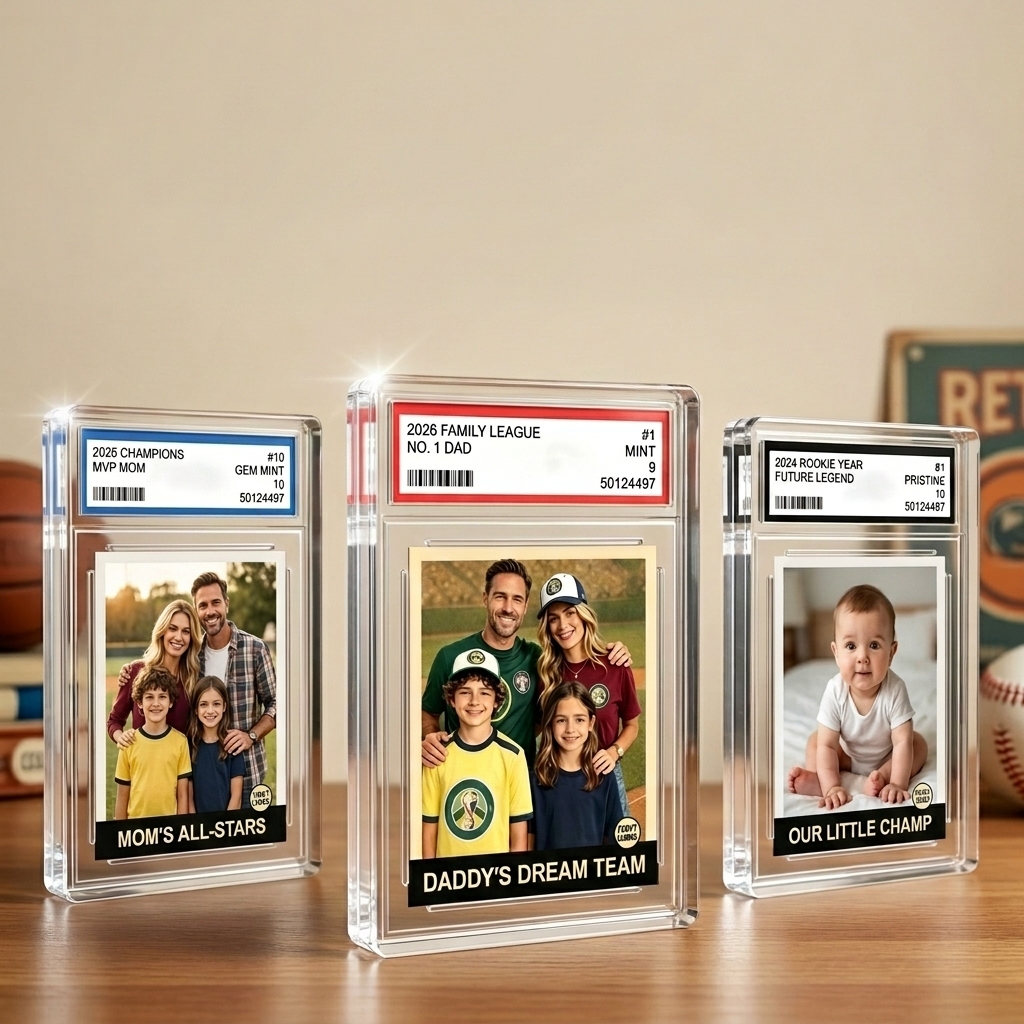 Baseball No. 1 Dad Grandpa Man & Kids Trading Card Style - Personalized Acrylic Block Plaque