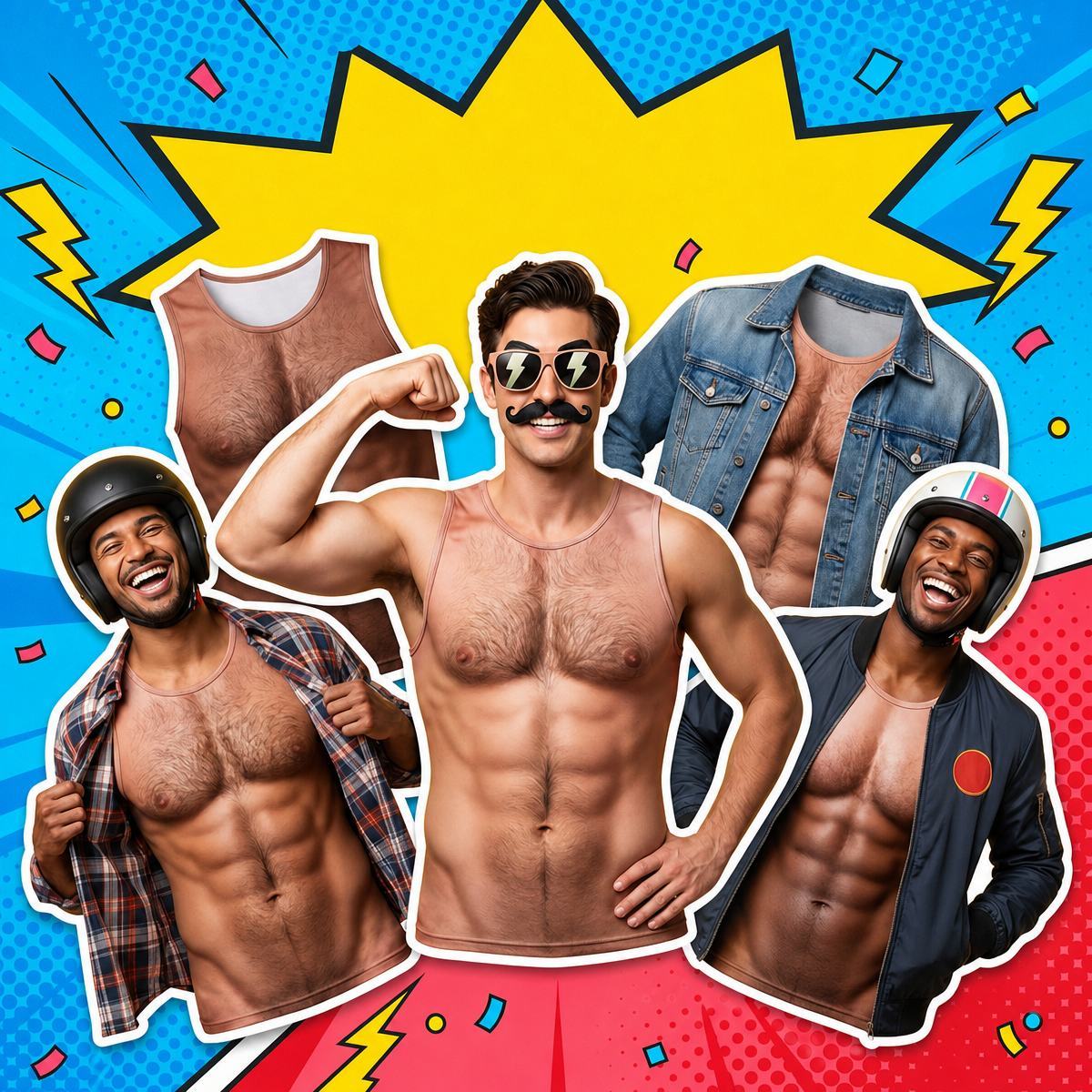 Fake Muscle Chest Hair Tank Top Funny 3D Muscle Print Vest Novelty Costume Tank Top Parties & Pranks - PhotoMoonLamp
